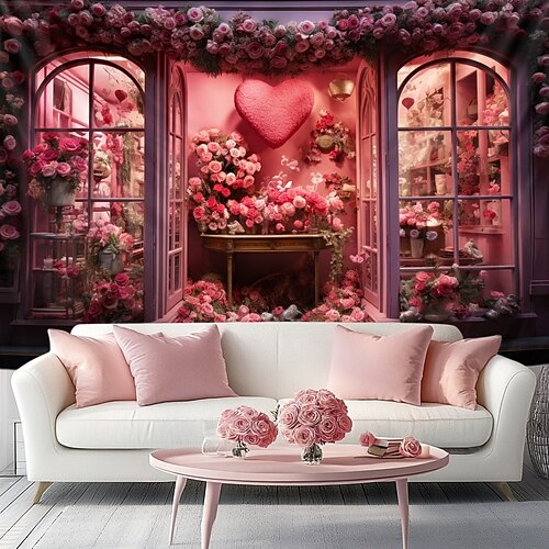 Hochzeitsdekorationen Kulisse Fotowand Hängend große Wandteppich Kunst Wanddekoration Decke Vorhang Zuhause Schlafzimmer Wohnzimmer Dekoration Herzfenster Image