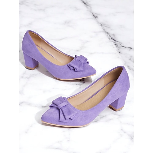 lila Wildleder Pumps mit Schleife und niedrigem Absatz - elegante und bequeme Damenschuhe mit Blockabsatz für den Alltag Image