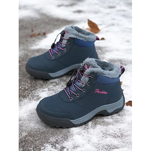 wasserdichte Winterwanderstiefel für Damen mit Kunstfellfutter, rutschfester Sohle und Schnürdesign – ideal für den Einsatz im Schnee und bei kaltem Wetter im Freien Image