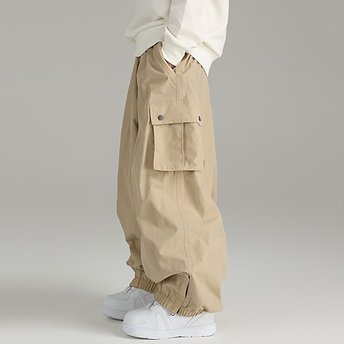 Herren Cargohose Cargohosen Hose Hosen Elastische Taille Multi Pocket Glatt tragbar Outdoor Täglich Campen und Wandern Modisch Klassisch Schwarz Khaki Image