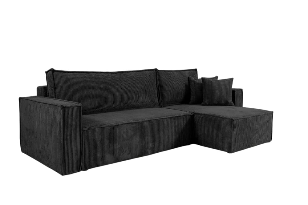 Canapé d'angle convertible 4 places en velours côtelé noir