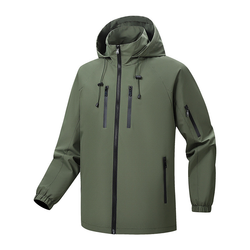 Men's Outdoor Jacket Zipper Pocket Multiple Pockets Spring Fall Winter Solid Color Sports Neutral Hooded Black White Army Green Rose Red Jacket