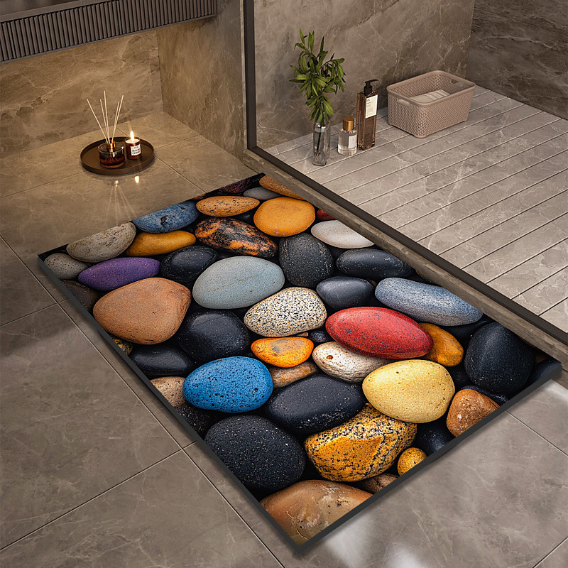 Pebble Bathroom Rug, Polyester Rectangle Door Mat, Super Absorbent, Non-Slip, Easy-to-Clean, Stain-Resistant Bath Mat