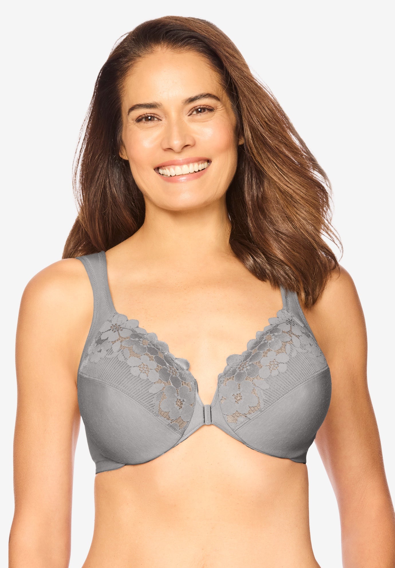 Plus Size Women's Glamorise® Wonderwire® Front-Close Cotton Underwire Bra 1241 by Glamorise in Silver (Size 46 G)