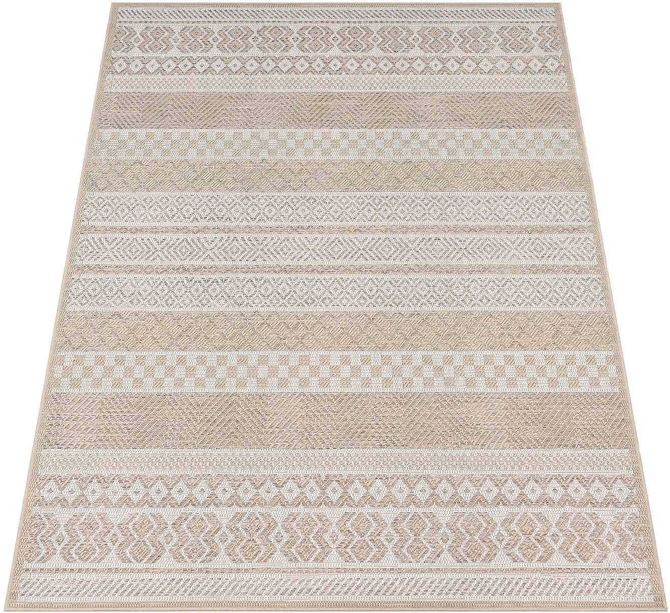 Teppich PACO HOME "Vermont 183", beige, B:150cm H:4mm L:150cm, Polypropylen, Teppiche, Flachgewebe, modernes gestreiftes Design, In- und Outdoor geeignet Image