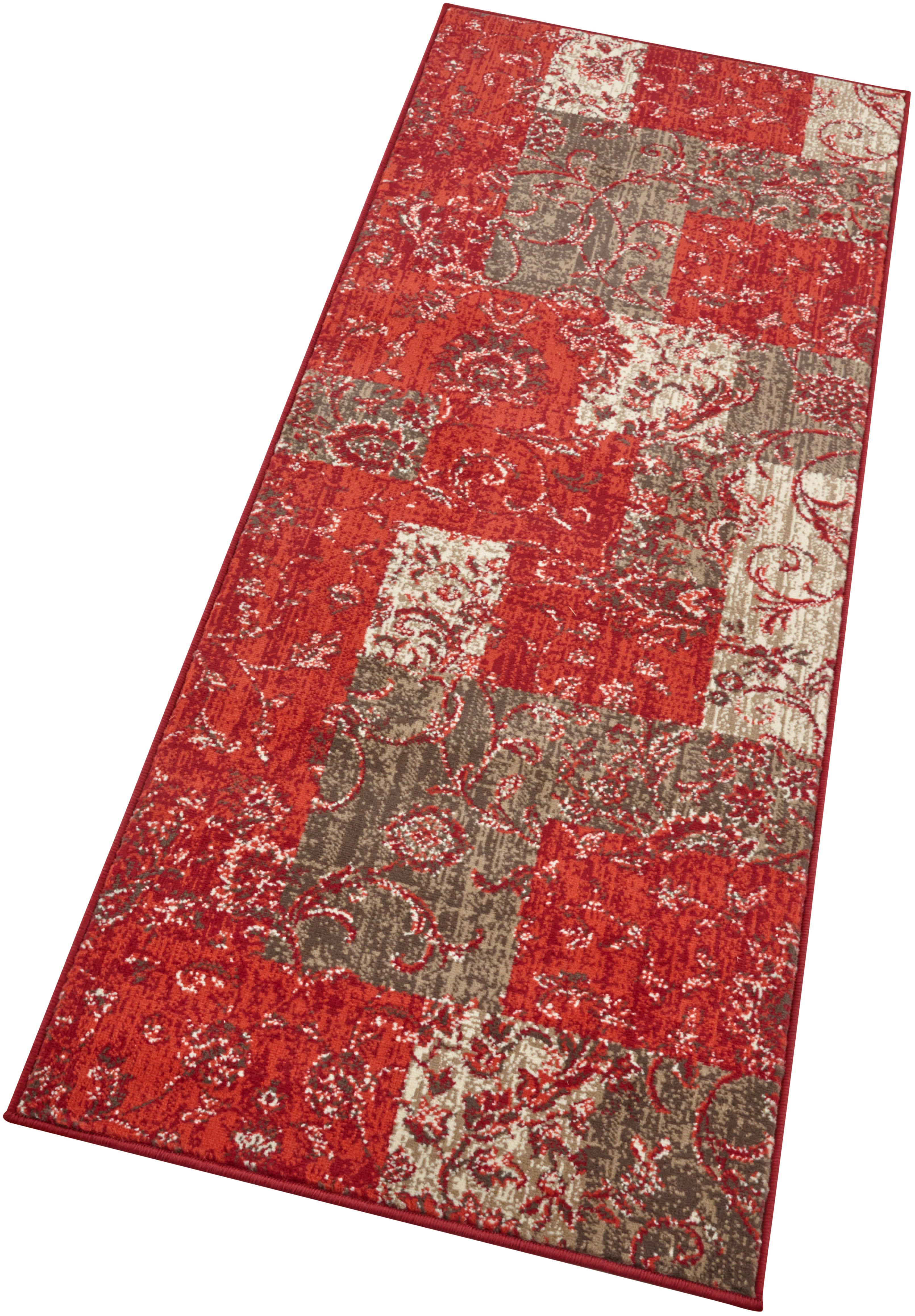 Läufer HANSE HOME "Kirie" Gr. 12, rot (rot, braun), B:80cm H:9mm L:250cm, Kunstfaser, Teppiche, Patchwork, Kurzflor, Teppichläufer, Modern, Vintage, Wohnzimmer, Flur