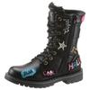 Schnürstiefel DOCKERS BY GERLI, Kinder, Gr. 35, schwarz, Lederimitat, klassisch, Schuhe, Boots mit bunten Patches