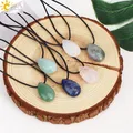 Collier de perles en pierre naturelle pour hommes et femmes, pendentif goutte de guérison, œil de tigre, améthystes, Quartz rose, cristal, ras du cou, H497