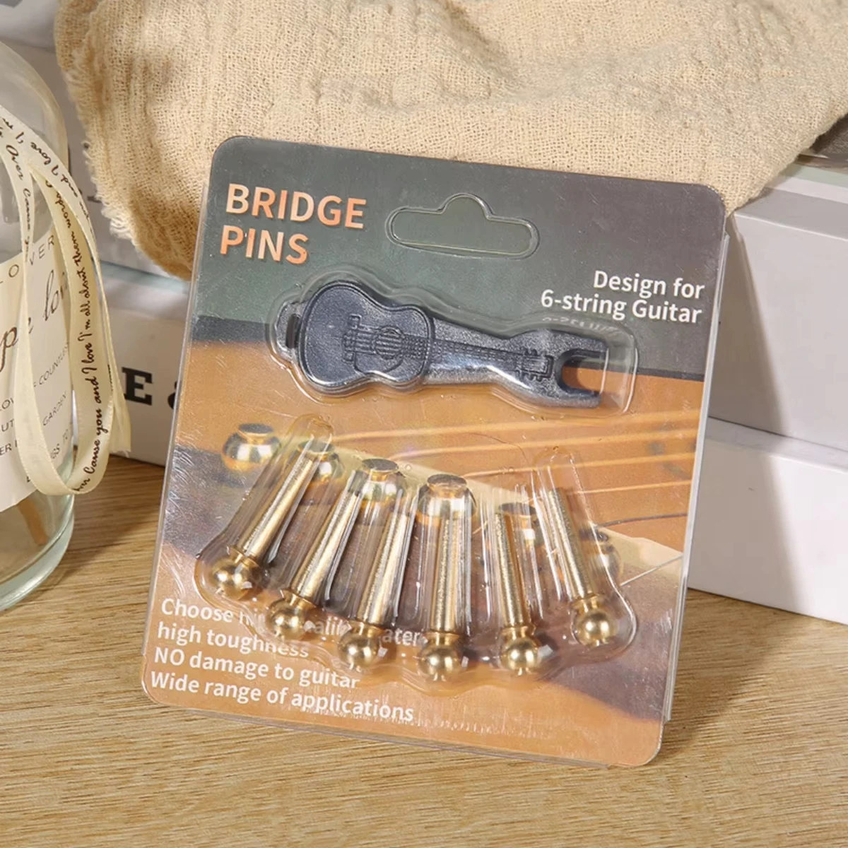 6 Stücke Akustische Gitarre Bridge Pin Gitarrensaiten Nagel Massivkupfer Messing Mit Gitarre Bridge Pin Puller Image