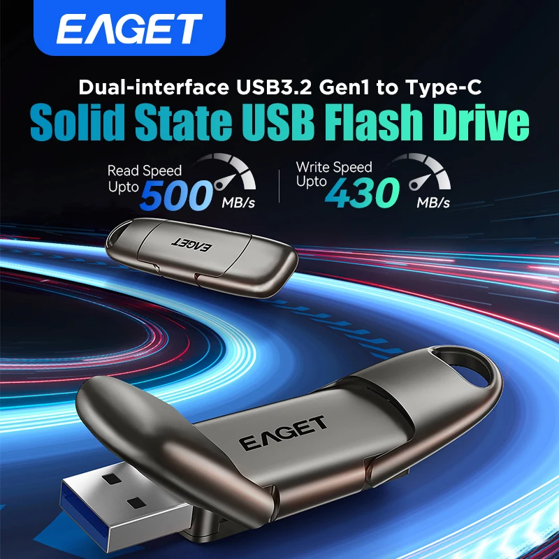 Eaget 1000 MB/s Solid State Pen Drive USB3.2 Gen 2 Typ C Flash Drive 1 TB 512 GB 256 GB 128 GB Pendrive für PC Smartphone Tablet Image