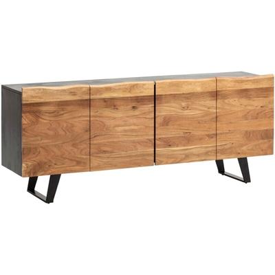 Sideboard Akazie Massivholz 180x75x45 cm Anrichte Schwarz mit Baumkante, Kommode mit Türen,