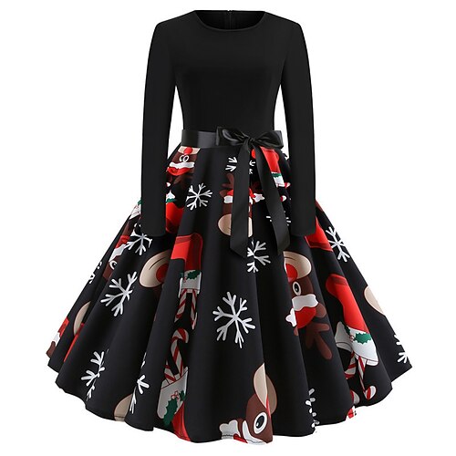 Robe Trapèze Robe De Noël Fantaisie Noël Années 1950 pour Femmes Adultes Noël Mascarade la veille de Noël Soirée Noël Réveillon du nouvel an Robe