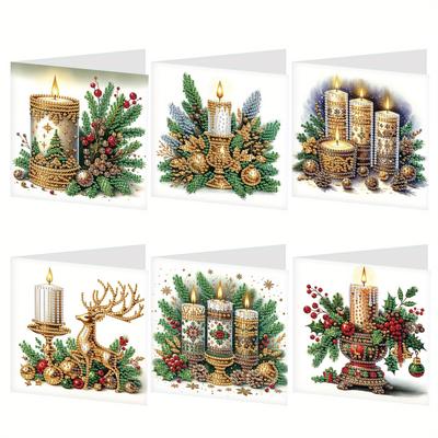 TEMU Greeting Card Kit Featuring A Candle Theme With Diamond Painting, Including Irregularly Shaped Diamonds For Diy Crafting. Unique Holiday Or Christmas Cards For . Image