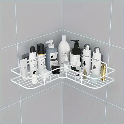 TEMU Large Non-drilling Bathroom And Kitchen Storage Rack With Transparent Double Hooks, With The Advantages Of Bathroom Storage Rack: Space-saving, , Durable, No Drilling Required. Image