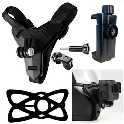 TEMU Action Camera Helmet Chin Mount With Abs Material, Adjustable Motorcycle Helmet Strap Bracket, Universal Sports Camera Holder With Non-wireless Mounting Accessories