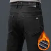 Winter Warme Fleece Männer Jeans Lose Gerade Verdickte Samt Hosen Schwarz Klassische Stretch Casual Thermo Hosen Plus Größe 28 44