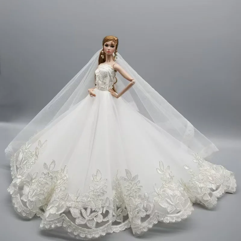 1/6 bambola abiti di lusso vestito dal tutu fai da te per 29 cm principessa bambola da sposa tulle abiti da sposa abbigliamento abito a coda lunga
