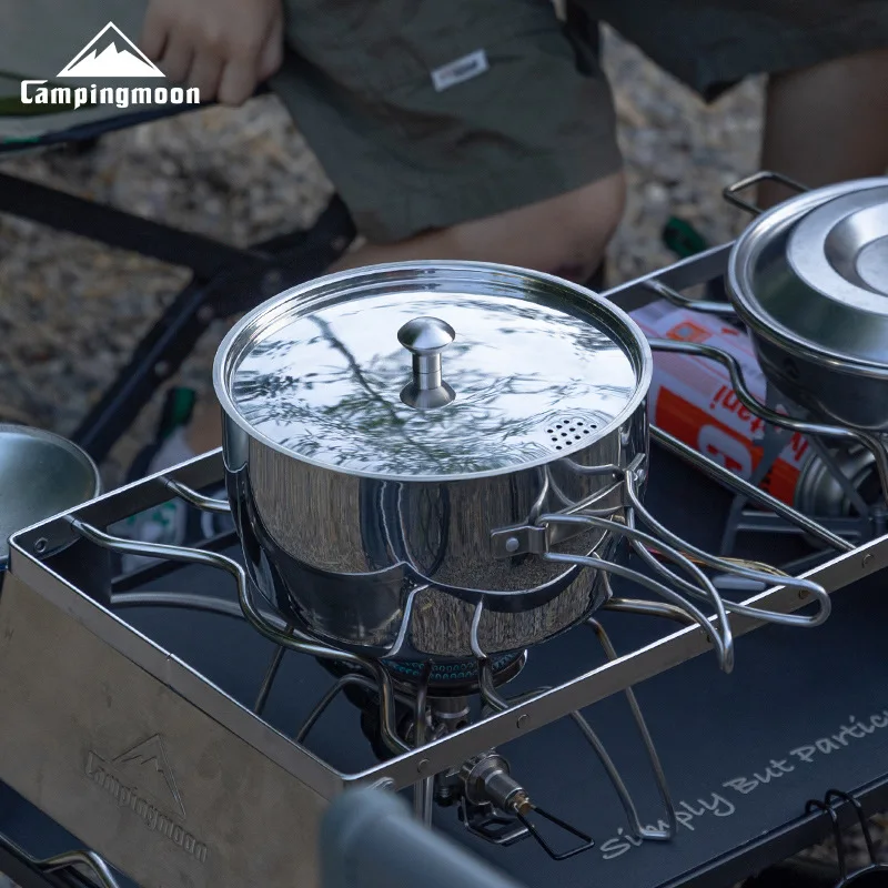 Camping moon verdickt Verbund Edelstahl Outdoor Camping Suppen topf, kochendes Wasser tragbare Picknick-Topf, Kochute nsilien Image