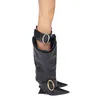2024 neue frauen Gürtel Schnalle Knielangen Stiefel Mode Spitzen Ferse Große frauen Schuhe