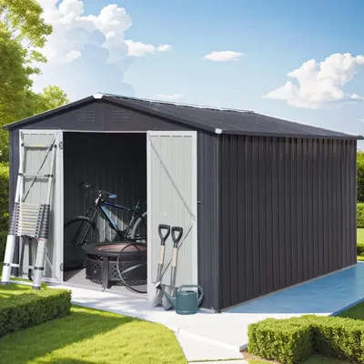 Outdoor Sheds 10FT x 8FT Storage Clearance,Metal Anti-Corrosion Utility Tool House with Lockable,