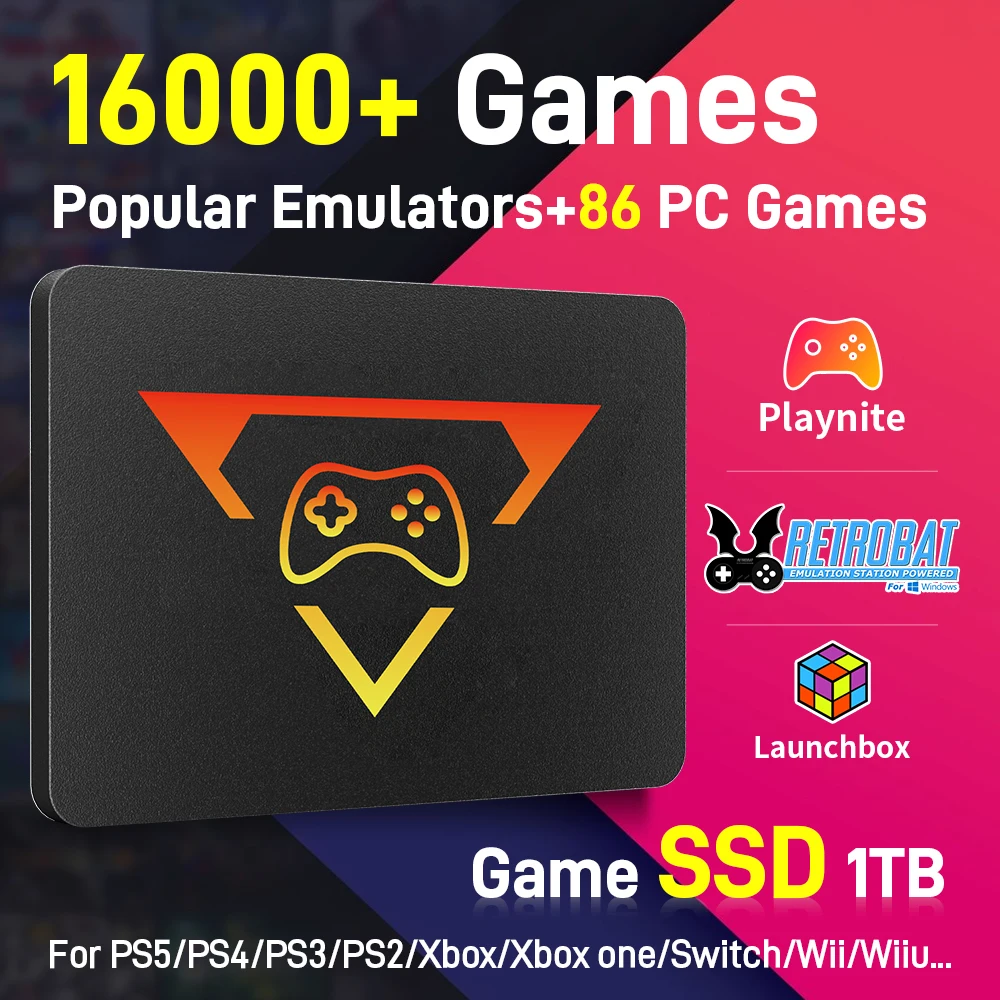 Playzone 1TB SSD & Spielekonsolen für PS5/PS4/PS3/Xbox/Xbox One/Switch mit 16000 Emulator-Spielen + 86 PC-Spielen Plug&Play für WIN PC