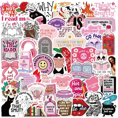 50 Stück rosa Smut Bookish Reader Aufkleber ästhetische Liebe süße Mädchen Aufkleber für Computer Telefon Laptop Tagebuch Dekor Aufkleber Pack Image
