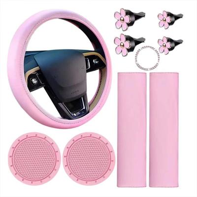 Set mit 10 rosa Leder-Lenkradbezügen, niedliche Autos mit Sicherheitsgurt, Getränkehalter