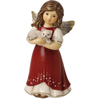 Engelfigur GOEBEL "Engel - Kuschelzeit, Weihnachtsdeko, Höhe ca. 14 cm", bunt (rot, bunt), B:7cm H:14cm T:7cm, Steingut, Dekofiguren, Sammlerfigur, Weihnachtsfigur, Dekofigur aus Steingut Image