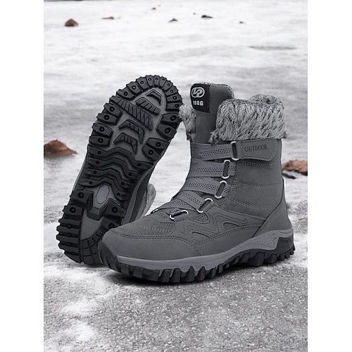Wasserdichte Winterwanderstiefel für Damen – isolierte Schneestiefel zum Schnüren mit Kunstpelzkragen für Abenteuer im Freien Image