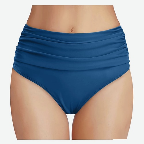Damen Badeshorts Bikinihose mit hoher Taille Einfarbig Hohe Taille Gerafft Schnelltrocknend Leicht Atmungsaktiv Unterteile Surfen Strand Wassersport Sommer Image