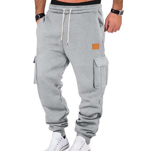 Herren Jogginghose Jogger Hose Hosen Cargo-Jogginghose Tasche Kordelzug Elastische Taille Glatt Komfort Sports Outdoor Täglich Modisch Brautkleider schlicht Schwarz Weiß Mikro-elastisch Image