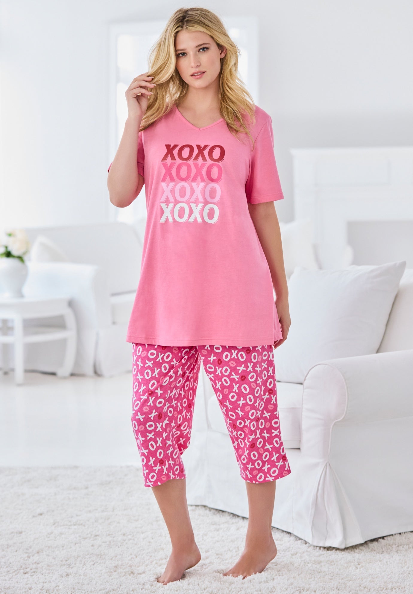 Plus Size Women's 2-Piece Capri PJ Set by Dreams & Co. in Peony Xoxo (Size 3X) Pajamas