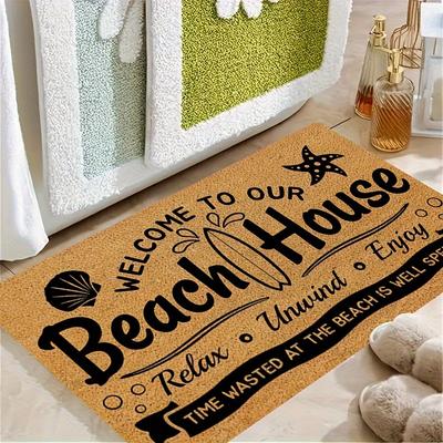 TEMU Welcome To Our Door Mat, Coastal Shell Non-slip Bath Rug, Machine Washable Soft Flannel , Indoor Decorative Floor Pad For Bedroom And Bathroom, 1pc Image
