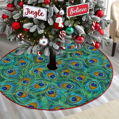 TEMU Feather 1pc Polyester Christmas Tree Skirt - Vibrant Mat For Indoor Outdoor Decor - Festive New Year Decoration For Home Office Room Decor