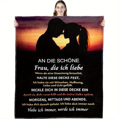 TEMU Cozy German-inspired Flannel Throw Blanket - Perfect Anniversary & Birthday Gift For Wife, For Couch Or Bed, Machine Washable Image