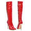 Frauen Kniehohe Stiefel Winter Herbst Rot Weiß Dünne Fersen Hohe Stiefel Für Frauen Patent Leder Lange Fetisch Schuhe Dame Große größe