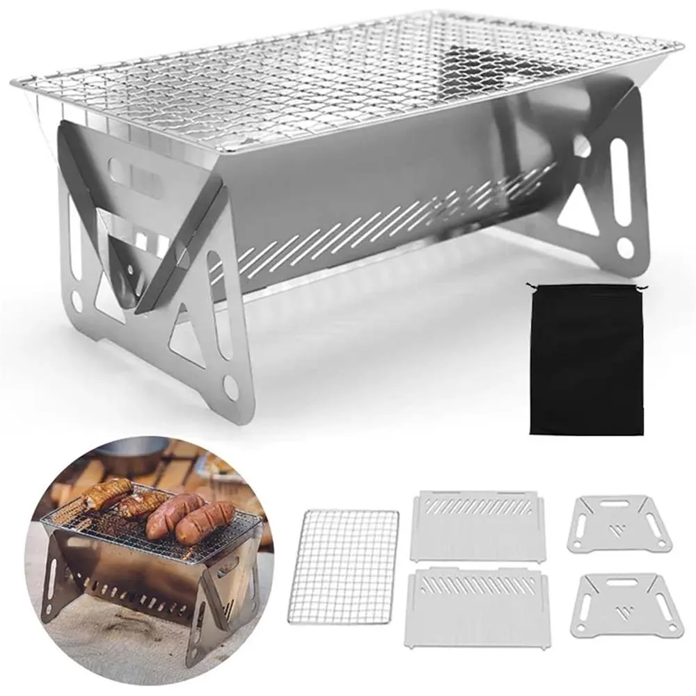 Holzofen, Campingkocher, Picknick-Grillbrenner, tragbarer, zusammenklappbarer Rucksackkocher mit Grillgitter, Holzofen für den Außenbereich Image