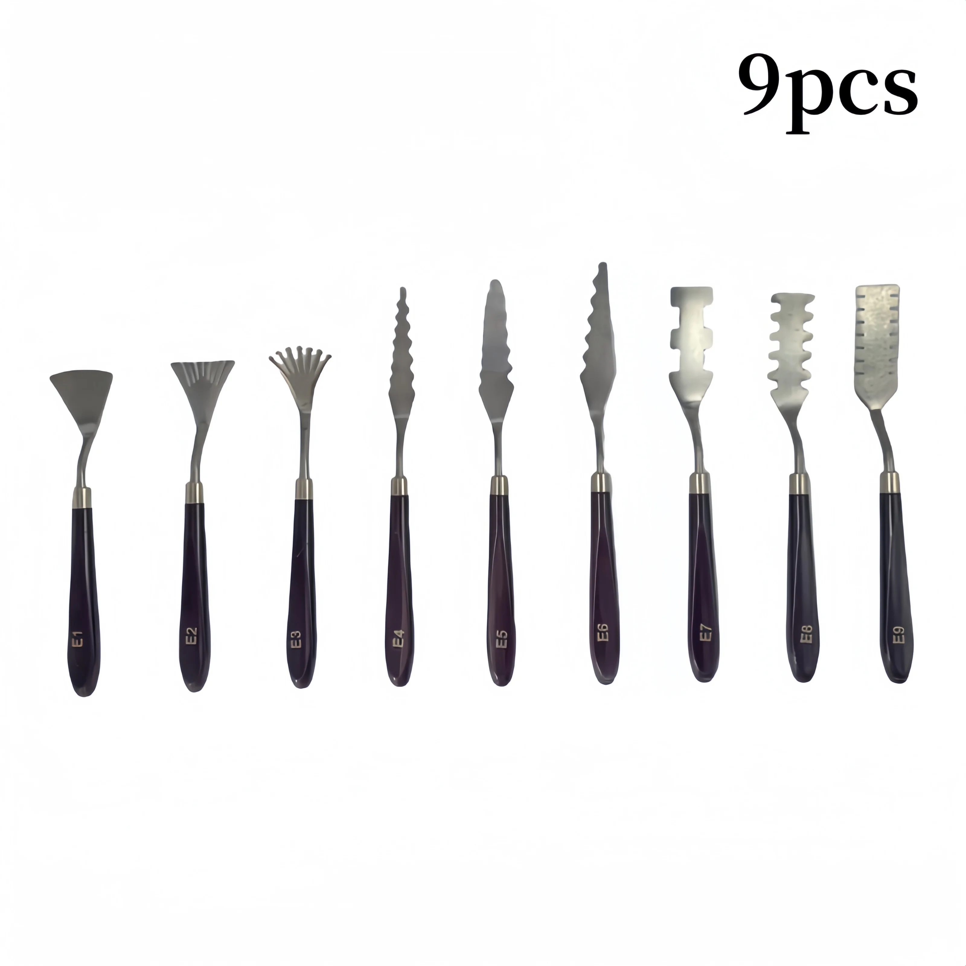 Neun einzelne speziell geformte Ölgemälde Schaber Farbe Palette Messer Ölgemälde Pick Messer Textur Messer Image