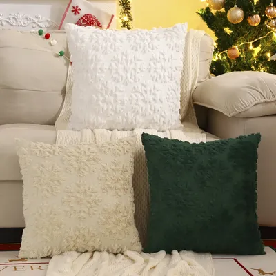 1PC Weihnachten Schneeflocke Wurf Kissenbezug Winter Plüsch Quilten Weihnachtsdekoration Wohnzimmer Image