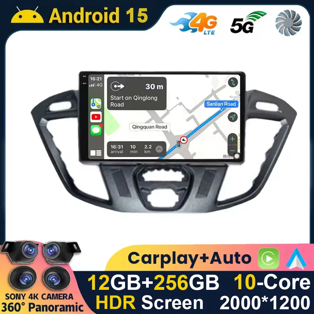 Android 15 Für Ford Tourneo Custom 1 I Transit 2012 - 2021 Auto Radio Navigation Multimedia GPS Auto Carplay QLED display Bildschirm Image