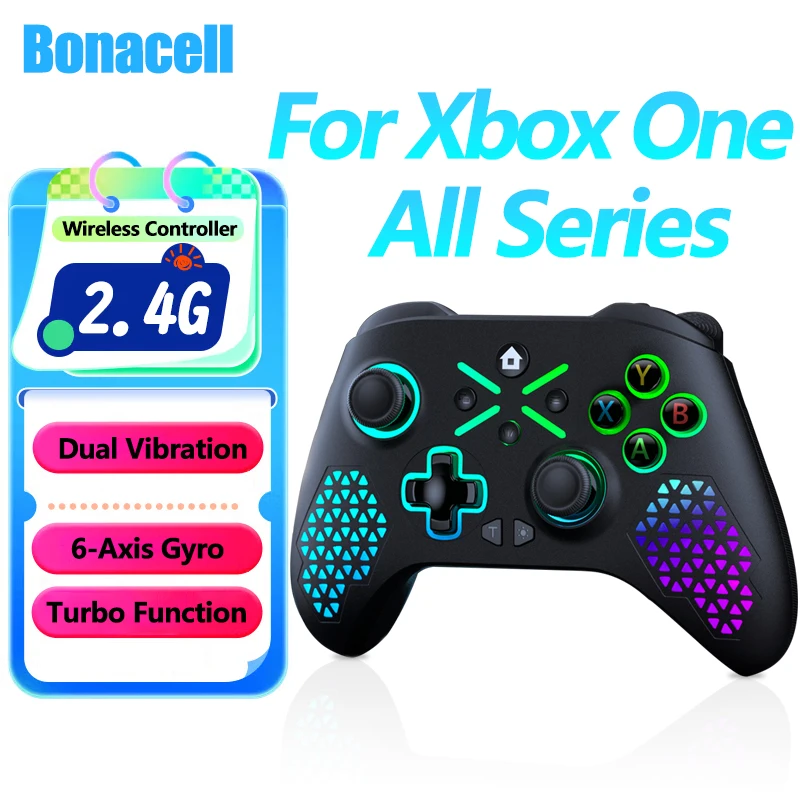 Controller für Xbox One/Series S/X/Android/PC-Konsole, 2,4G Wireless Game Stick Gamepad mit RGB, Doppelvibration und Turbo-Funktion Image