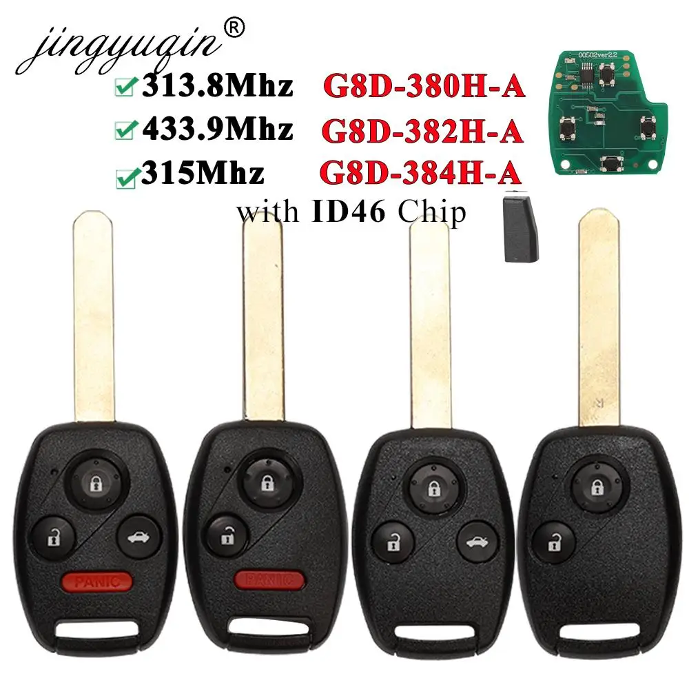 Jingyuqin 313,8/315/433,92 Mhz ID46 Fernbedienung Auto Schlüssel für Honda Accord Element CRV HRV Stadt Odyssey Civic G8D-382H-A G8D384H-A /380H Image