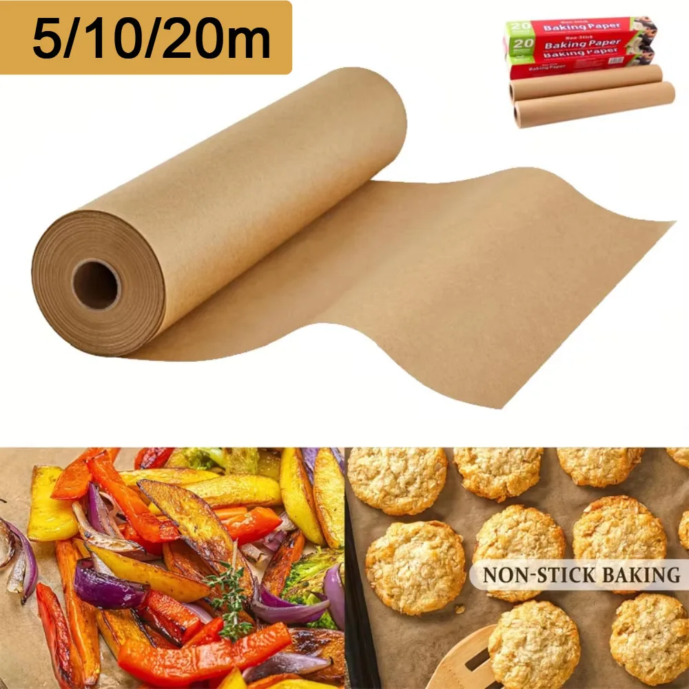5/8/10/20 m Pergamentpapier-Backbleche, antihaftbeschichtet, vorgeschnittene Backeinlagen für Ofen, Luftfritteuse, Grillmatte, dampfende Brotplätzchen Image