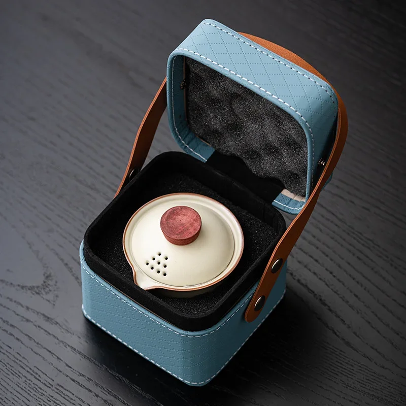 Ru Ofen Reise Tee Set mit einem Topf und drei Tassen bequem im Freien Keramik Snap Becher Set Geschenk Image