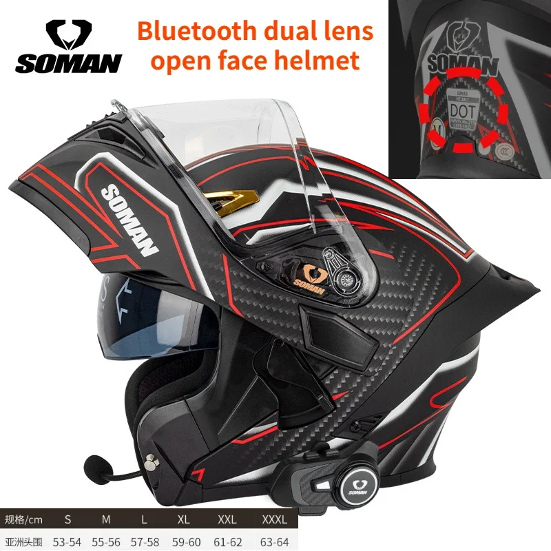 SOMAN Motorradhelm Dual Lens Four Seasons Riding Revealed Vollhelm SM955-S mit S2 Intercom Bluetooth DOT-Zertifizierung Image
