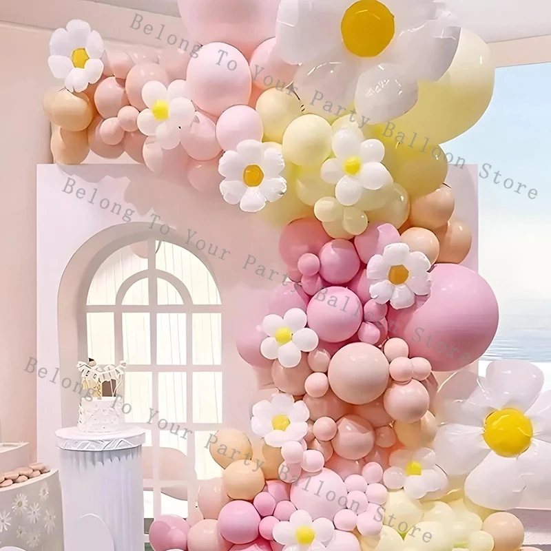 Baby-Dusche-Luftballons, Girlandenbogen-Set, Gänseblümchen-Ballon, rosa Gelb, Baby-Taufe, Dekorationen, Geburtstagsfeier, Hochzeit, Dekoration, Zubehör Image