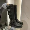 Frau Stiefel Kniehohe Plattform Elegante Niedrigen Absatz Trend Punk Gothic New Rock Leder Mode frauen Schuhe Motorrad Schuhe