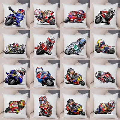 Cartoon Sport Motorrad Rennfahrer Muster Serie Kissen bezug geeignet für zu Hause Zimmer Image