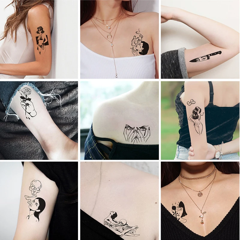 30 sexy schwarze temporäre Aufkleber für Paare Tattoo Aufkleber kleine klare dunkle Serie Einweg temporäre Muster Aufkleber Image