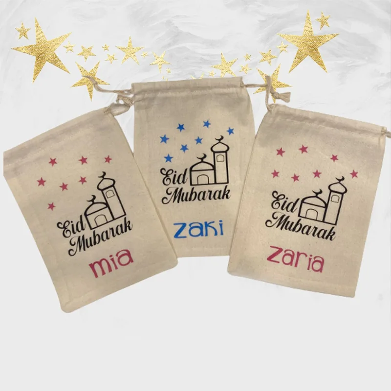 5 Stück personalisierte EID Mubarak Süßigkeiten Geld Eidi Tasche Ramadan Kareem muslimische islamische Dekoration Familie Kinder Kind Junge Mädchen Geschenk Image